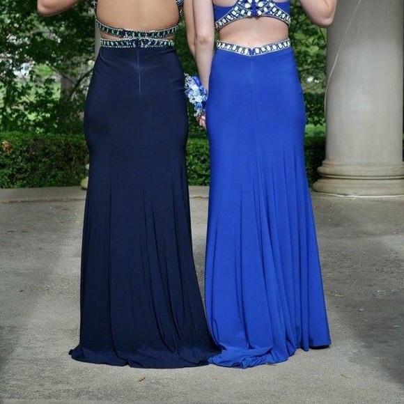 Navy Blue Two Piece Prom Dress - Picture 6 of 7